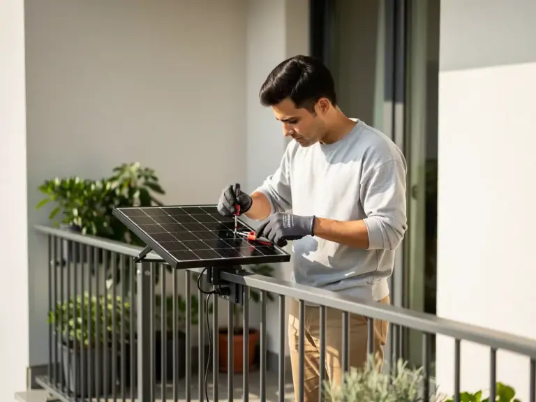 Balkonkraftwerk anschließen sicher und korrekt durchführen Montage und sicherer Anschluss eines Balkonkraftwerks mit Solarmodulen und Wechselrichter