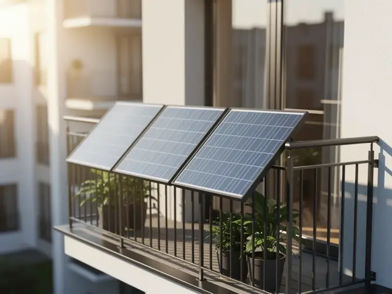 Balkonkraftwerk mit drei Solarmodulen zur effizienten Reduzierung des Stromverbrauchs