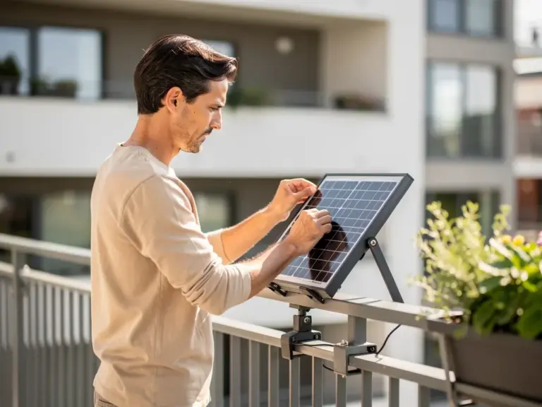 Balkonkraftwerk Energie effektiv nutzen und Eigenverbrauch steigern Balkonkraftwerk auf Balkon montiert zur effizienten Eigenverbrauchssteigerung von Solarstrom