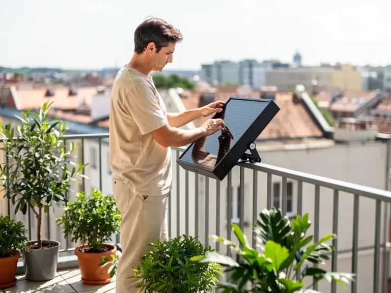 Modernes Balkonkraftwerk auf Balkon montiert als nachhaltige Stromlösung