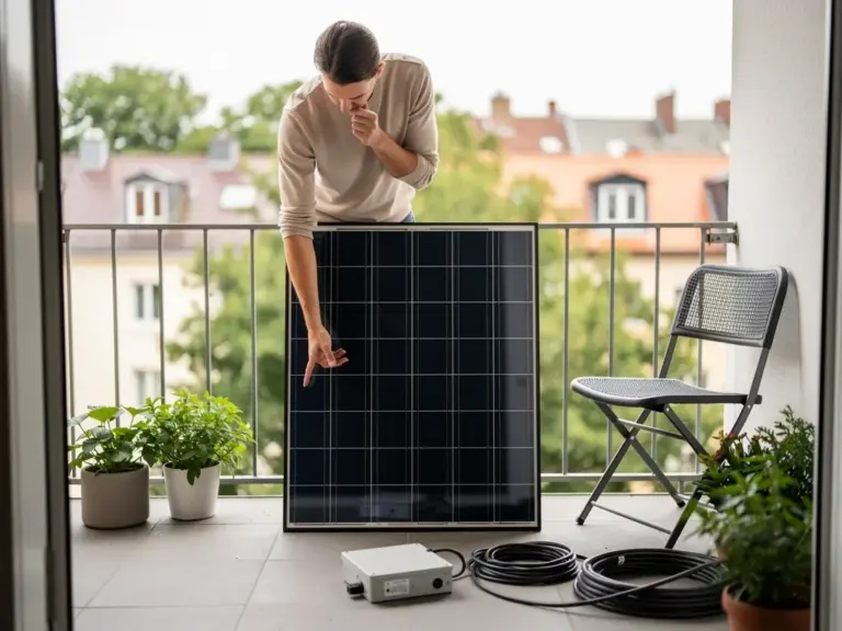 Balkonkraftwerk Kostenübersicht mit Modulen, Wechselrichter und Montagezubehör auf Balkon