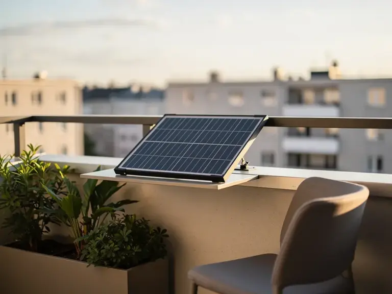 Balkonkraftwerk kWp kWh verstehen – praxisnaher Leitfaden für Einsteiger Balkonkraftwerk mit Solarmodul zur Erklärung von kWp und kWh Leistung