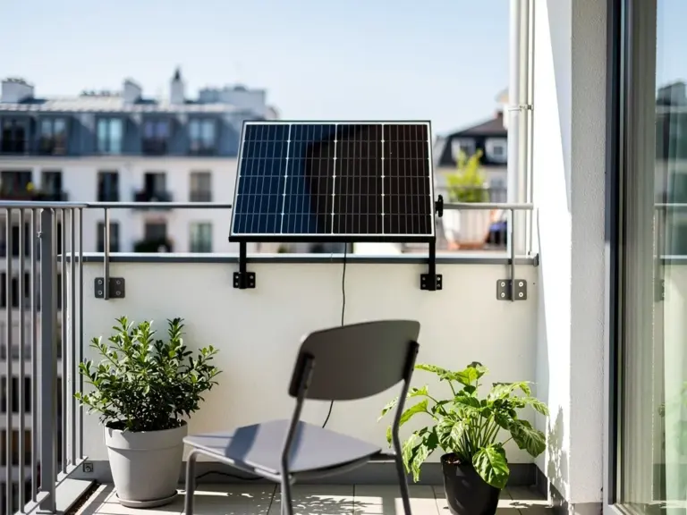 Balkonkraftwerk auf sonnigem Balkon senkt Stromkosten durch Eigenverbrauch und Speicherintegration