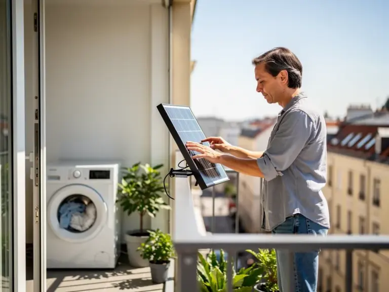 Balkonkraftwerk auf Balkon montiert zur Steigerung von Eigenverbrauch und Energieeffizienz