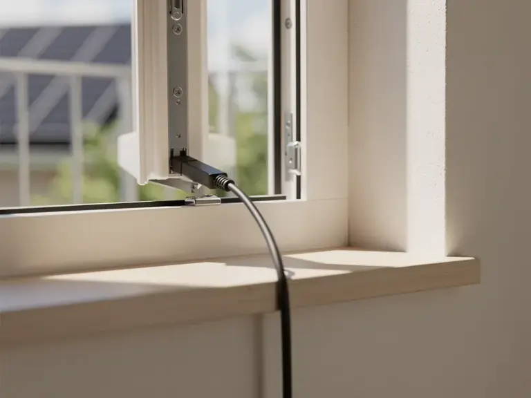 Balkonkraftwerk angeschlossen ohne Steckdose mit Fensterdurchführung und sicherer Installation