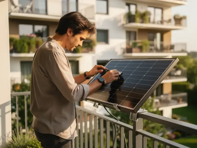 Balkonkraftwerk auf Balkon montiert mit optimaler Ausrichtung und Solarmodulen