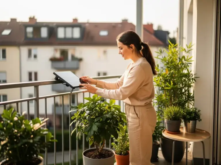 Balkonkraftwerk Solaranlage am Balkon montiert zur nachhaltigen Stromkostensenkung