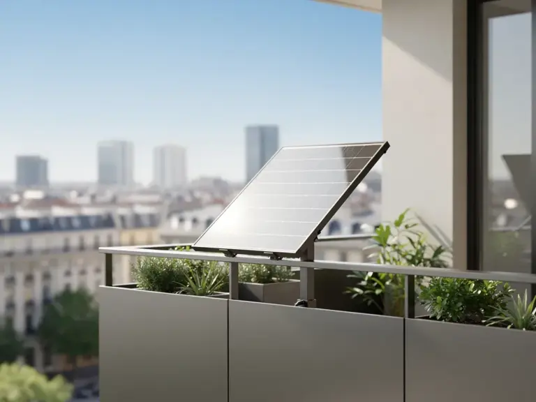 GreenSolar Balkonkraftwerk Universaldach 800/900 Wp mit bifazialen Solarmodulen auf Balkon montiert
