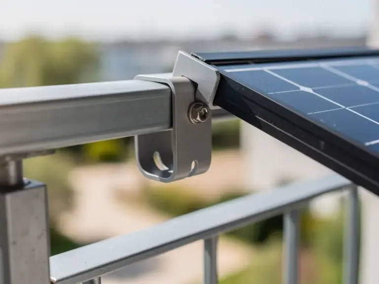 Kleines Kraftwerk Geländerhalterung aus pulverbeschichtetem Stahl montiert am Balkon