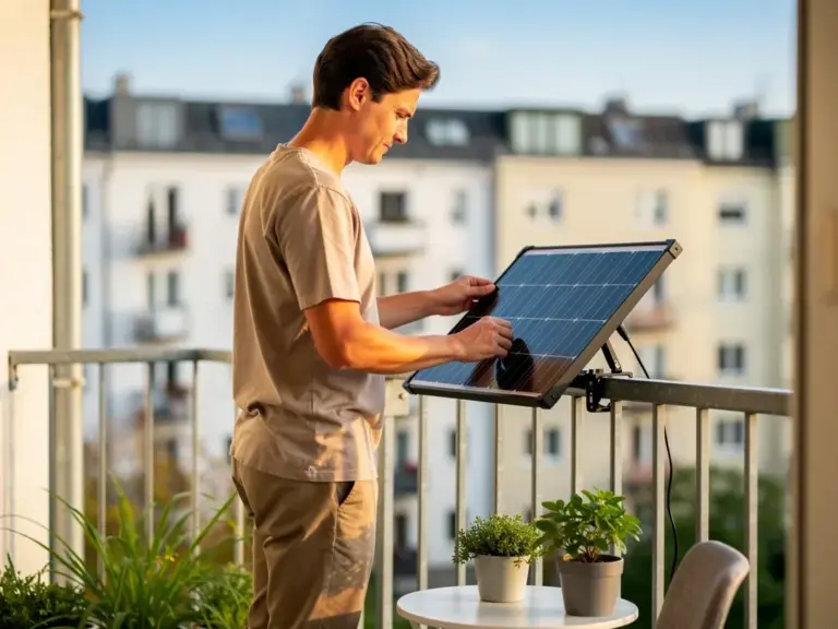 Kleines Solarpanel auf Balkon montiert für effiziente Stromerzeugung und Platzoptimierung