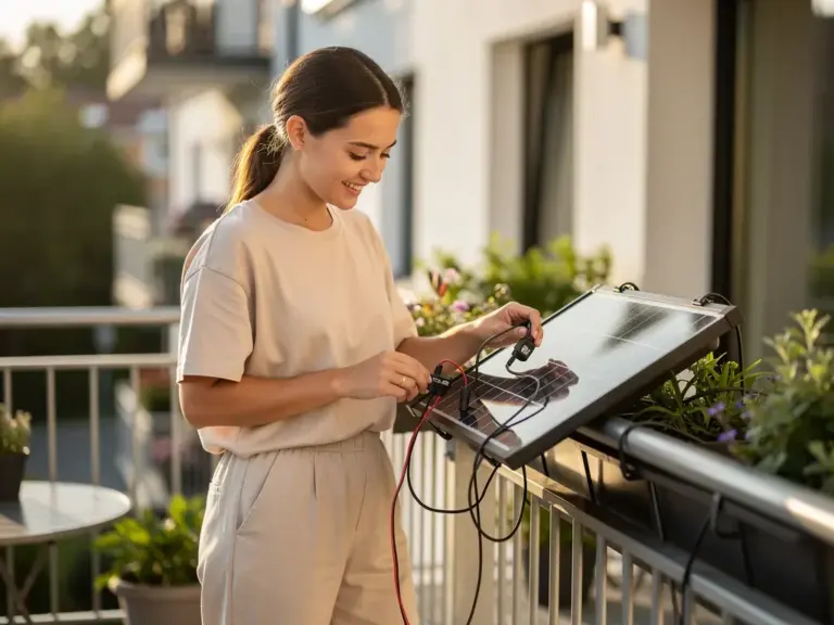 Mini PV 300W Solarmodul auf Terrasse als Einsteigerlösung zur Solarstromerzeugung