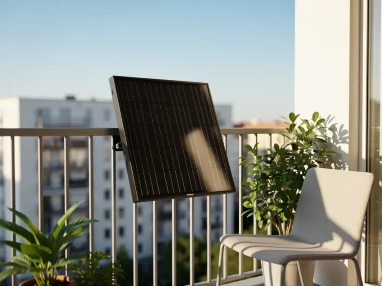 Mini Solaranlage Balkon 600 Watt installiert auf kleinem Balkon mit Solarmodulen