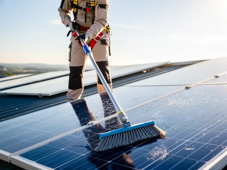 Reinigungsset mit weichen Bürsten und pH-neutralem Reiniger für Solarmodule