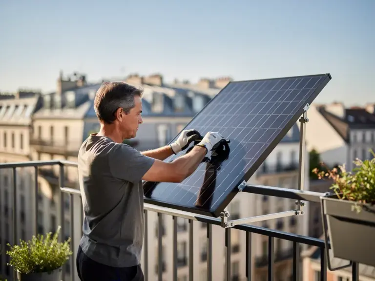 Effiziente Solarmodule Balkonkraftwerk richtig installieren und nutzen Effiziente monokristalline Solarmodule für Balkonkraftwerk auf Balkon montiert